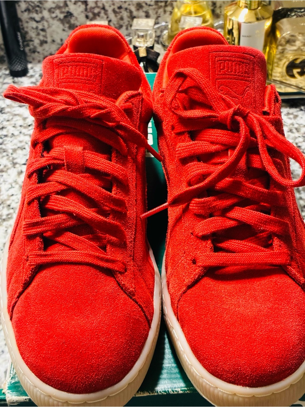 Puma Men's Red Suede Low-Top Sneakers
